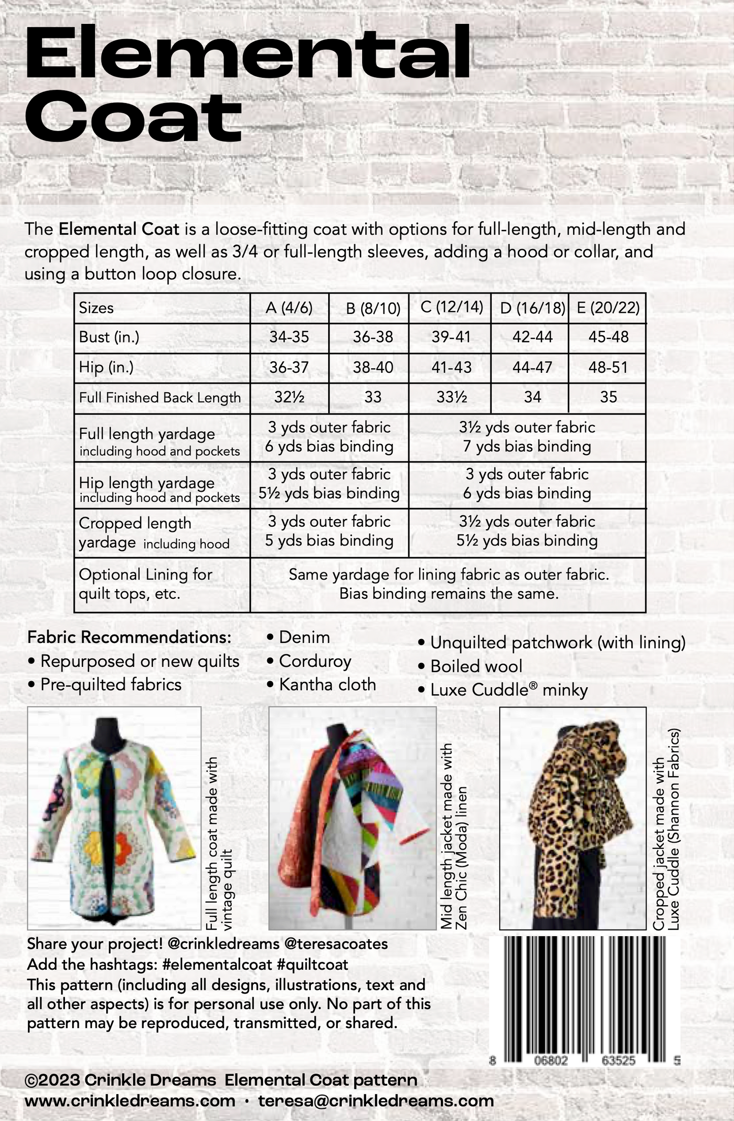 Elemental Coat sewing pattern